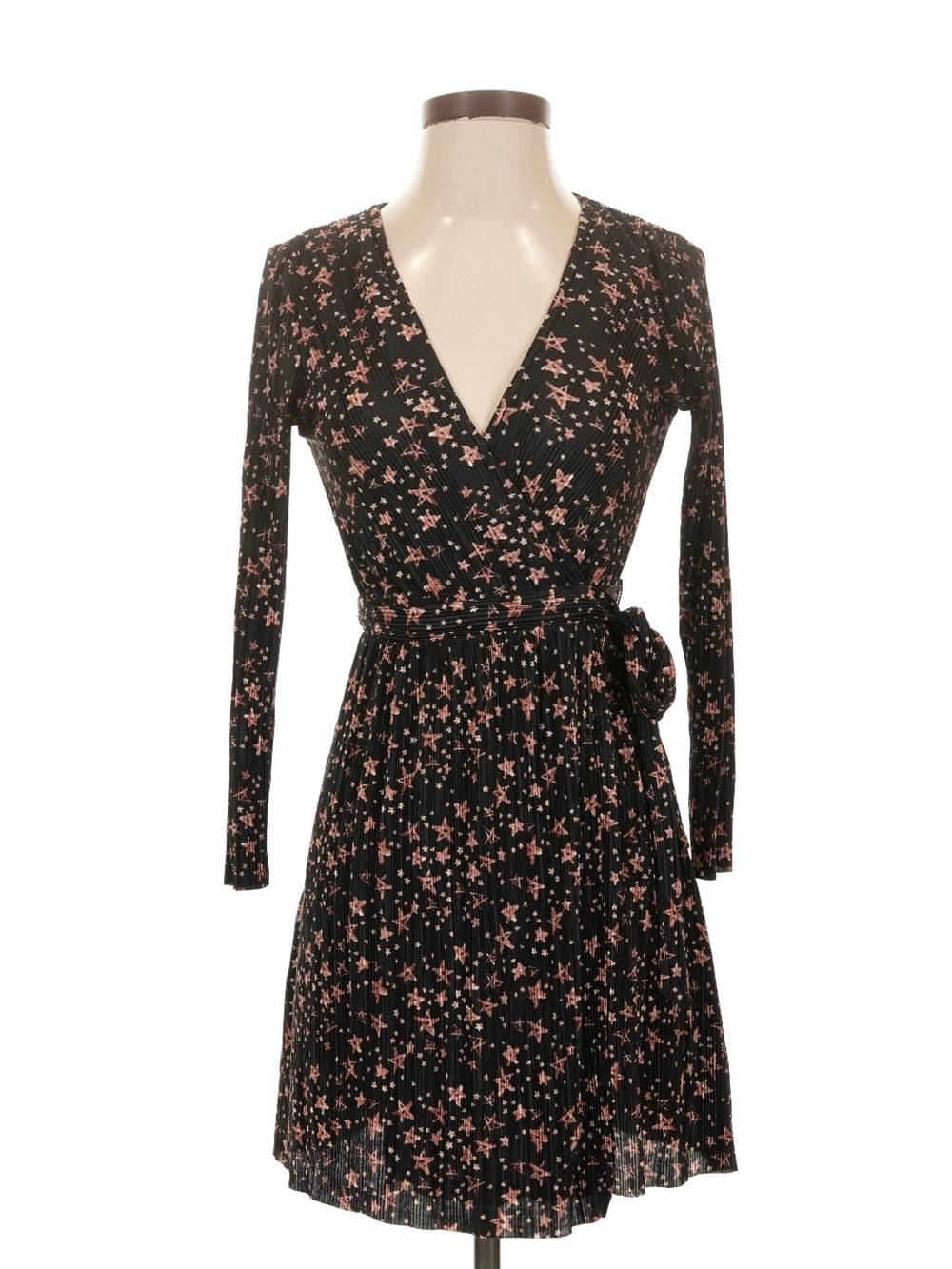 Topshop Black Wrap Dress with Star Print Sz 6